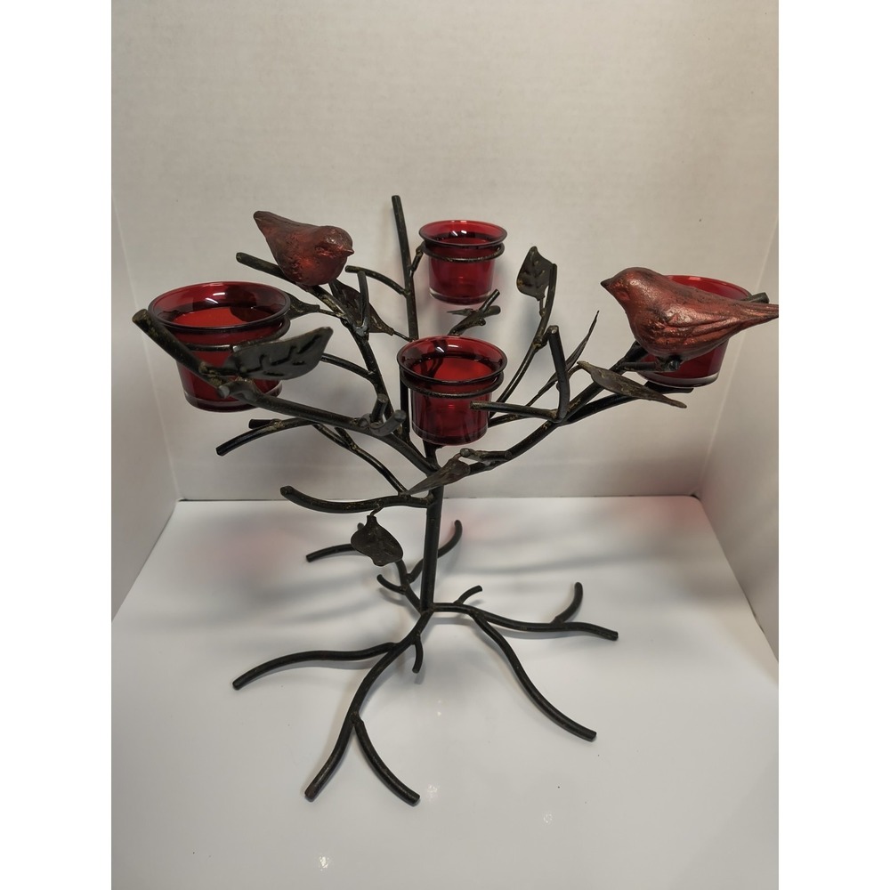 Vintage Metal Tree W Red Birds Tealight Candle Holder Centerpiece Cracker Barrel - Picture 4 of 7